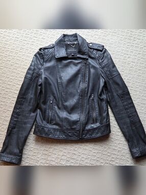 Banana Republic Black Lambskin Leather Moto Biker Jacket - Size Small